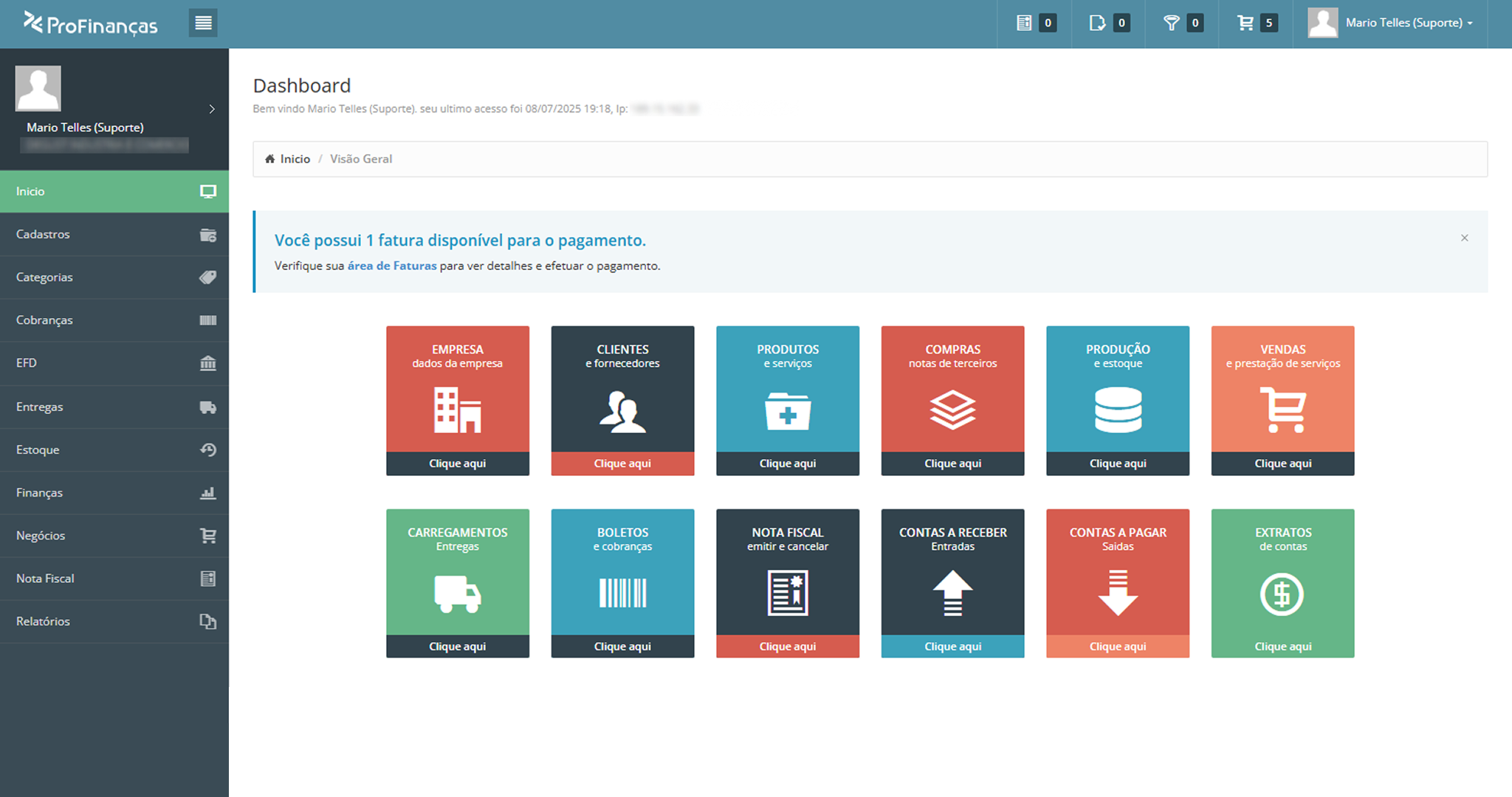 Demonstração do sistema ProFinanças